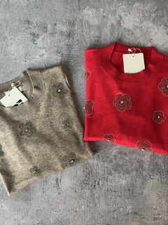 Sweater strass flores - tienda online