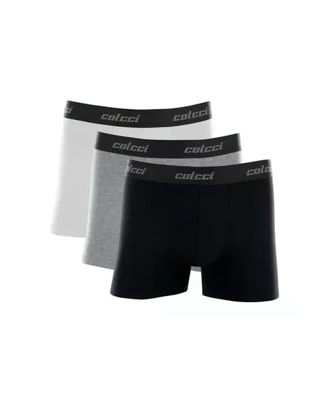 Kit 3 Cuecas Mash Boxer Cottton Elást. Colcci Branco, Preto e Cinza