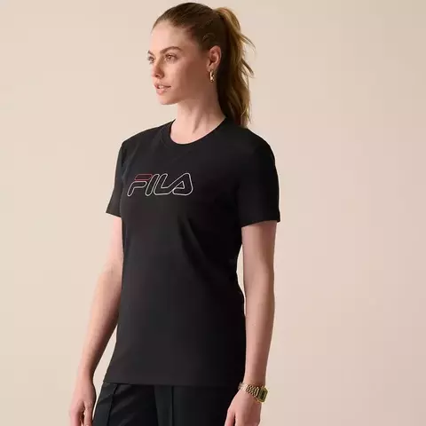 Camiseta Feminina Fila Regular Basic Outline Preto / Branco / Vermelho 590 F12L00551
