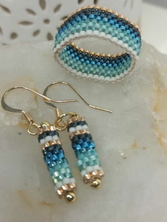Conjunto GUILLE, aros y anillo tejidos con cuentas de vidrio japonesas originales
