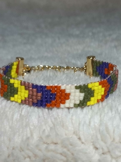 PULSERA TEJIDA SOBRE TELAR CON CUENTAS DE VIDRIO MIYUKI ORIGINALES Y TERMINACIONES GOLD-FILLED