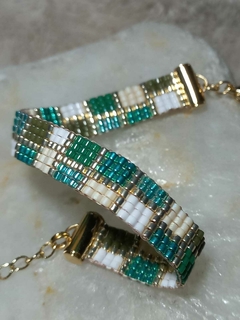 PULSERA TEJIDA SOBRE TELAR CON CUENTAS DE VIDRIO MIYUKI ORIGINALES Y TERMINACIONES GOLD-FILLED