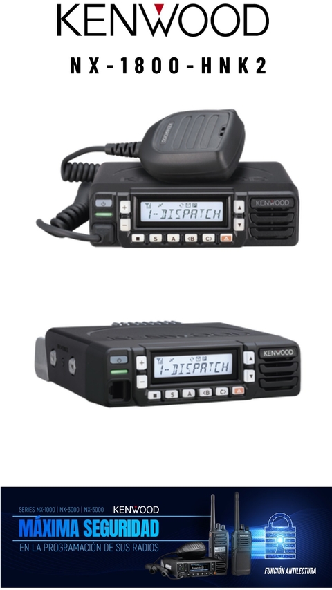 RADIO MOVIL KENWOOD NX-1800-HNK2 400-470 MHz, Digital NXDN-Analógico, 45 Watts, 260 Canales, Trunking Tipo D, Encriptación, IP54, MIL-STD-810, GPS