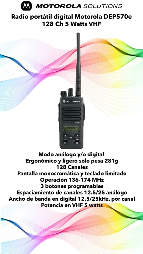 Radio portátil digital Motorola DEP570e 128 Ch 5 Watts VHF 136-174 Mhz LKP