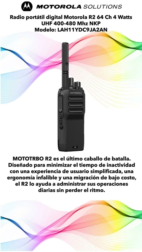 Radio portátil digital Motorola R2 64 Ch 4 Watts UHF 400-480 Mhz NKP Modelo: LAH11YDC9JA2AN