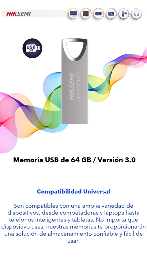 Memoria USB de 64 GB / Versión 3.0 / Metalica / Compatible con Windows, Mac y Linux