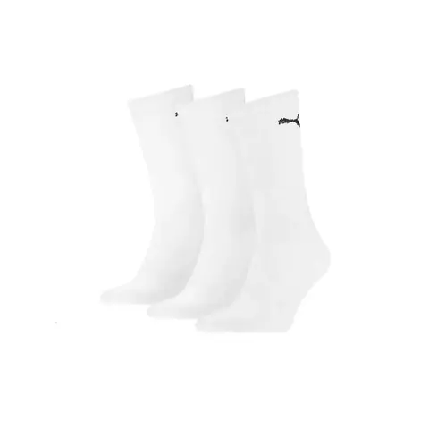 Paquete de tres medias Puma Crew Sock Light de color blanco con logo negro.