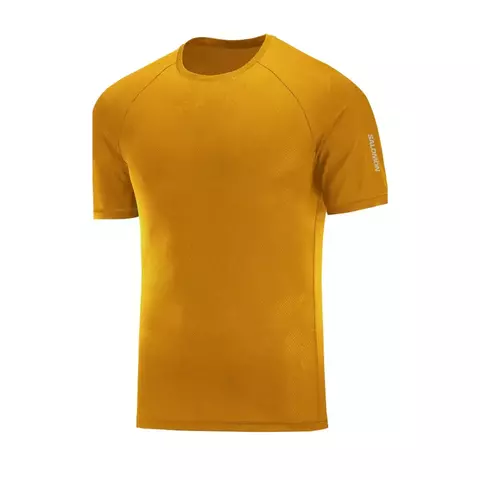 Remera amarilla de hombre de la marca Salomon, con cuello redondo y mangas cortas.
