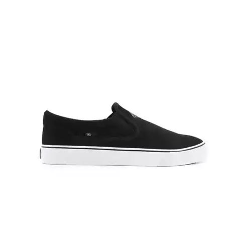 Zapatillas slip-on negras DC Trase para hombre, con suela blanca y diseño urbano.