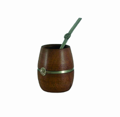 Mate Artesanal Algarrobo Y Bombilla Chata De Alpaca - crisolarteydeco
