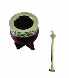 Mate Imperial Calabaza Cuero Alpca con Bombilla Pico Loro de Alpaca - comprar online