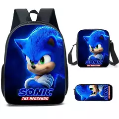 Mochila Sonic para estudiantes de primaria y secundaria, paquete de 3 piezas