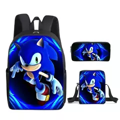 Mochila Sonic para estudiantes de primaria y secundaria, paquete de 3 piezas