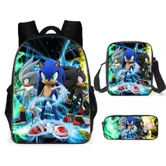 Mochila Sonic para estudiantes de primaria y secundaria, paquete de 3 piezas