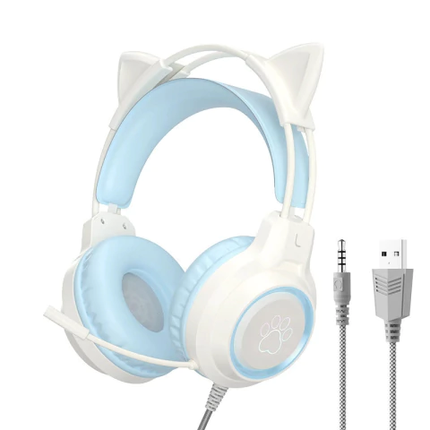 Headphones Gatinho para PC, Headsets de computador com microfone