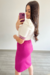Conjunto Moletinho Blusa Manga Bufante com Saia Fenda (Fúcsia) - comprar online