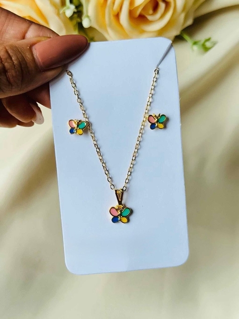 Conjunto Folheado Ouro 18k Infantil Borboleta