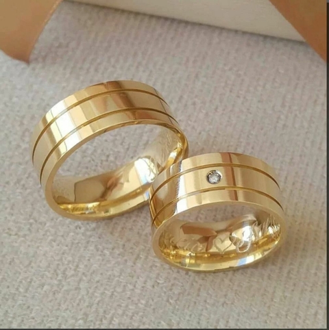 Par Alianças de Moedas Antigas - 8 mm Tradicional + Anel Solitário - comprar online