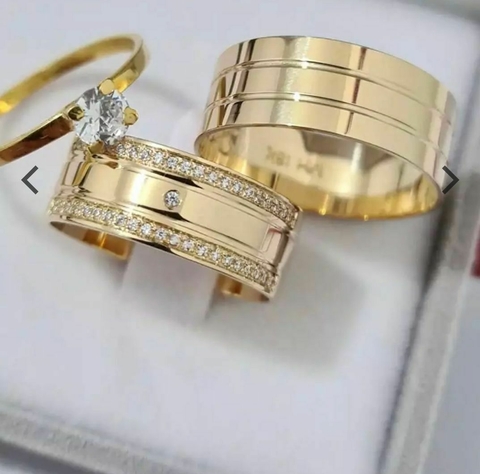 Par Alianças de Moedas Antigas - 9mm Tradicional + Anel Solitário - comprar online