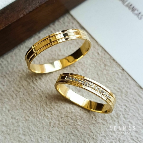 Par de aliança de moeda antiga com forro de prata com 4 mm + 15 pedras de zircônia legítima + Anel Solitário - comprar online