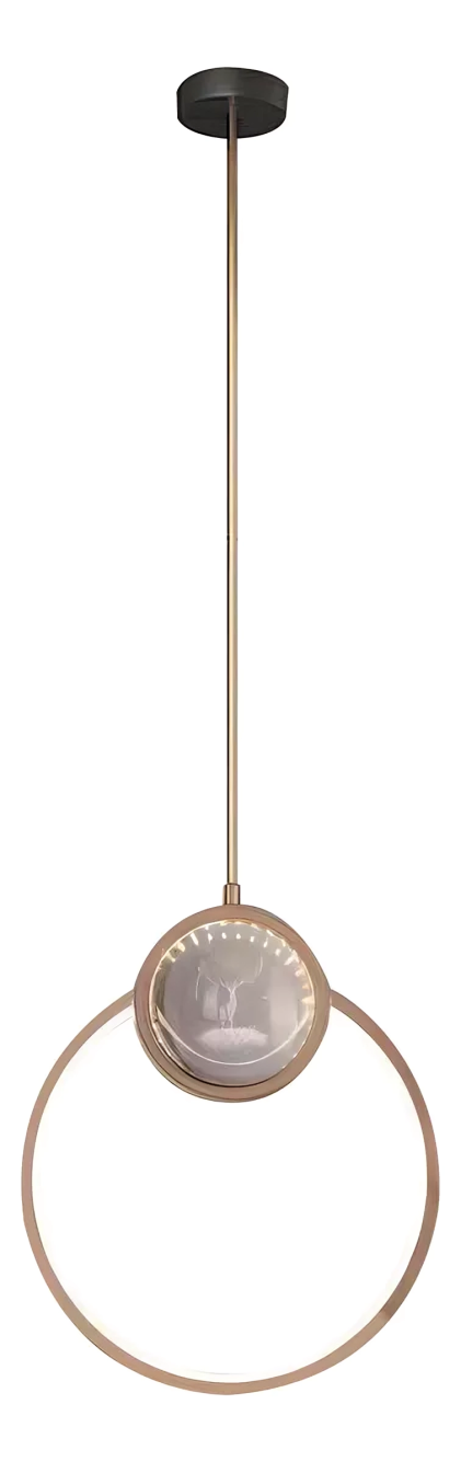 Luminária de Teto Pendente Circular de Cristal Dourado LED Integrado 3w 3000k