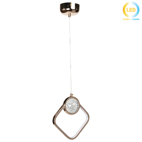 Luminária de Teto Pendente Losango de Cristal Dourado LED Integrado 3w 3000k