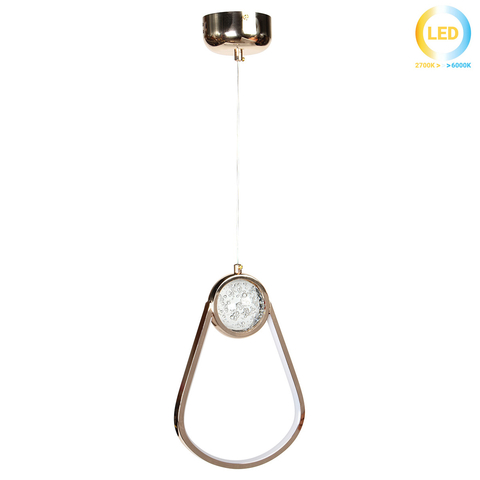 Luminária de Teto Pendente Oval de Cristal Dourado LED Integrado 3w 3000k