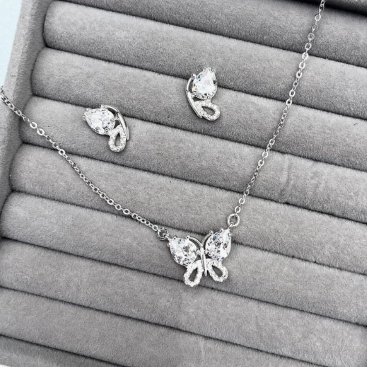 Conjunto Borboleta prata semijoia