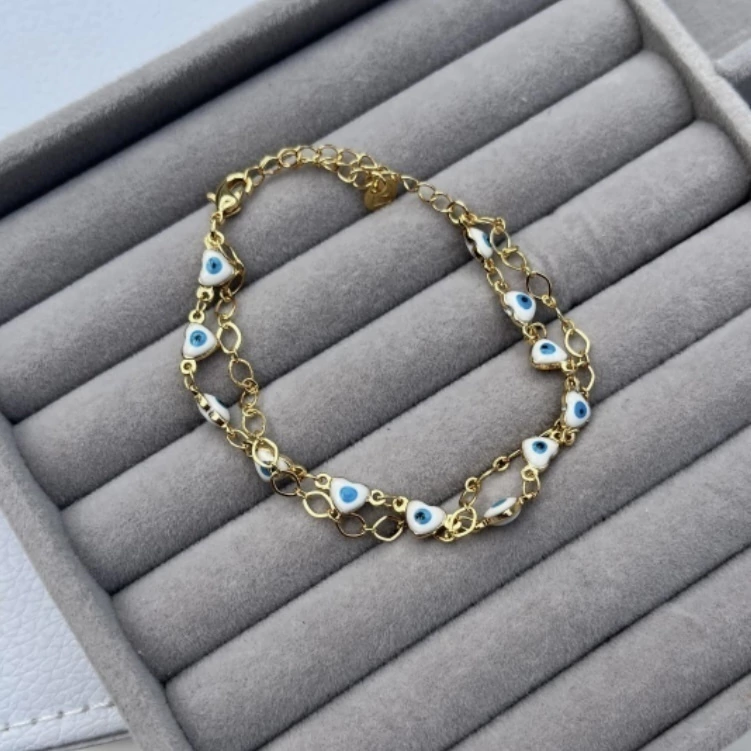 Pulseira Dupla olho grego dourada