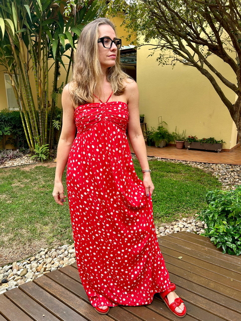 Vestido Longo Busto Franzido Geo Luas