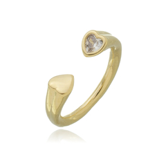 ANEL CORAÇÃO LISO E CRAVEJADO REGULÁVEL, BANHO EM OURO 18K OU EM RÓDIO BRANCO