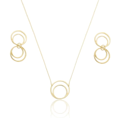 CONJUNTO BRINCO E CORRENTE ELOS, COM BANHO EM OURO E EM RÓDIO BRANCO