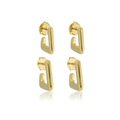 BRINCO TRIANGULO LISO G, BANHO EM OURO 18K E RÓDIO BRANCO