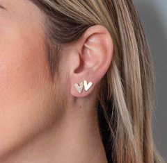 Kit Brincos Corações Cravejado e Liso Banhado a Ouro 18K - comprar online