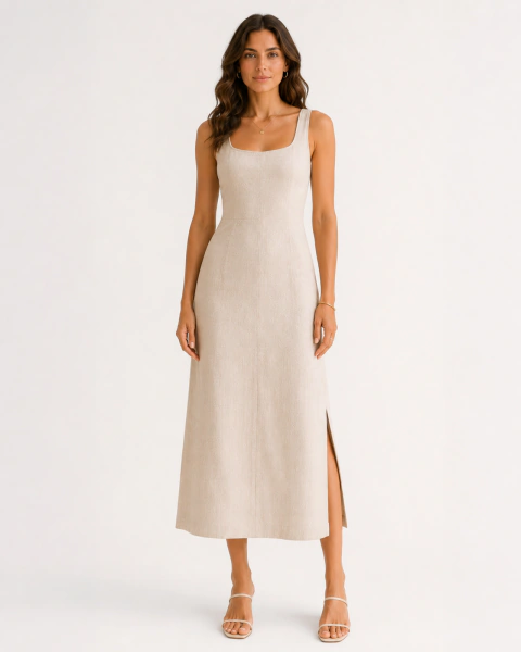 Vestido Midi de Linho Feminino