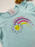 Conjunto Infantil Feminino Gijo | Camiseta Azul com Arco-íris Brilhante + Short Rosa com Babados – 100% Algodão e Hipoal - loja online