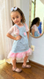 Salopete Jeans Ariel com Tule, Bordado de Concha, Blusa Rosa com Brilho e Manga de Tule na internet