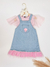 Salopete Jeans Ariel com Tule, Bordado de Concha, Blusa Rosa com Brilho e Manga de Tule - comprar online
