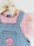Salopete Jeans Ariel com Tule, Bordado de Concha, Blusa Rosa com Brilho e Manga de Tule na internet