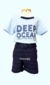 Conjunto Infantil de Menino Oceano com Camiseta Azul Claro e Bermuda Azul Escuro