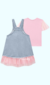 Salopete Jeans Ariel com Tule, Bordado de Concha, Blusa Rosa com Brilho e Manga de Tule - loja online