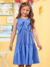 Vestido Laço Luxo com Aplique de Flor Azul Realeza Anime