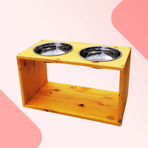 Comedero Elevado Doble de madera para perro. A medida Talle L