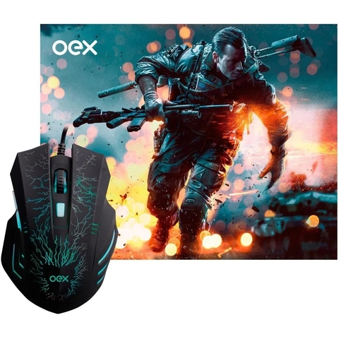 Kit Mouse E Mousepad Stage 6 Botoes Led OEX Game MC101 Preto