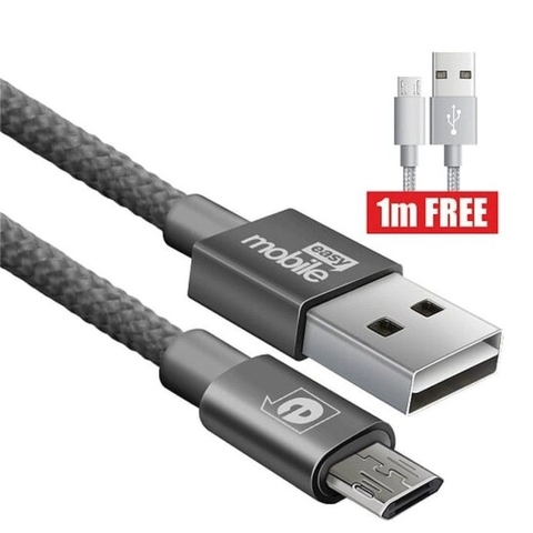 Cabo USB Micro Reversível 2m Preto + Cabo de 1m Prata - Easy Mobile