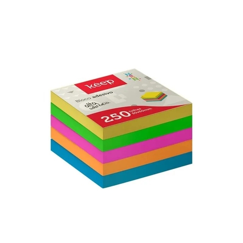 Bloco Adesivo Cubo 50x50mm 5 Cores Neon 250FL Keep