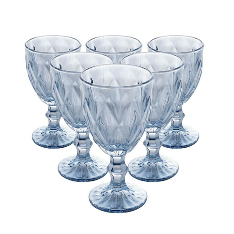 Conjunto 6 Taças para água de Vidro Azul Metalizado Diamond 325 ml