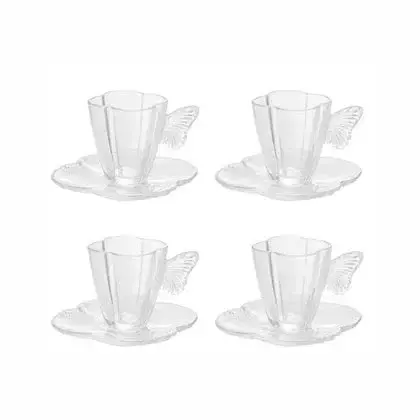 CONJUNTO 4 XICARAS DE CHA DE VIDRO COM PIRES BUTTERFLY 180ML
