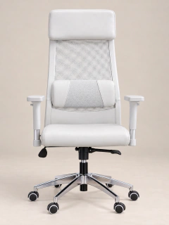 SILLÓN GIRATORIO AIRFLOW SÍMIL PIEL / RED TRANSPIRABLE BLANCO - comprar en línea
