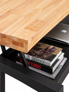 MESA DE CENTRO ELEVABLE LOFT 120 × 60 CM · ROBLE NORDISH Y NEGRO. - Muebles Hernández Distribuciones